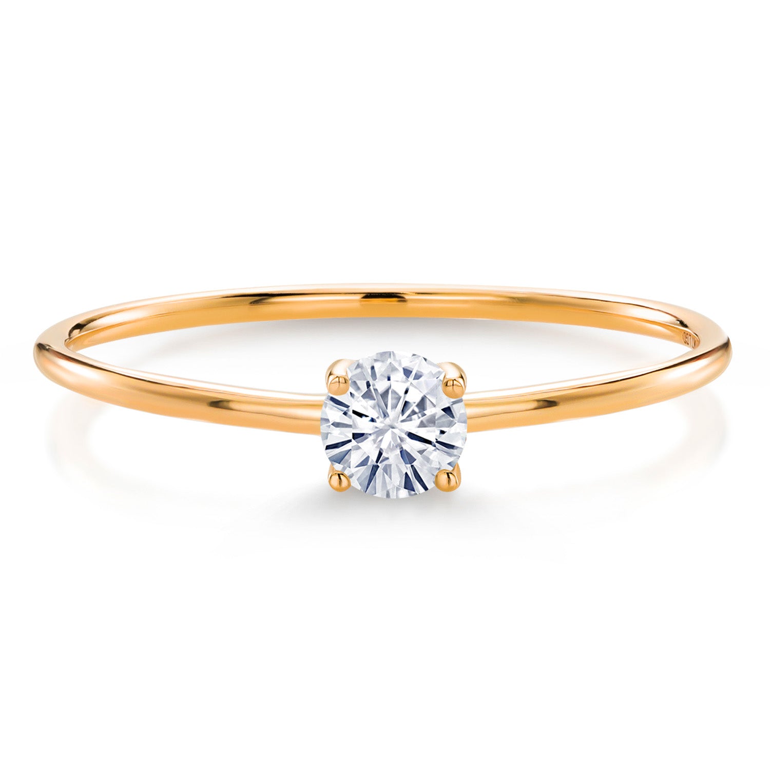 10K Yellow Gold Moissanite Solitaire Engagement Ring For Women (0.16 Cttw, Round 3.5MM, Gemstone Birthstone, Available in Size 5,6,7,8,9)