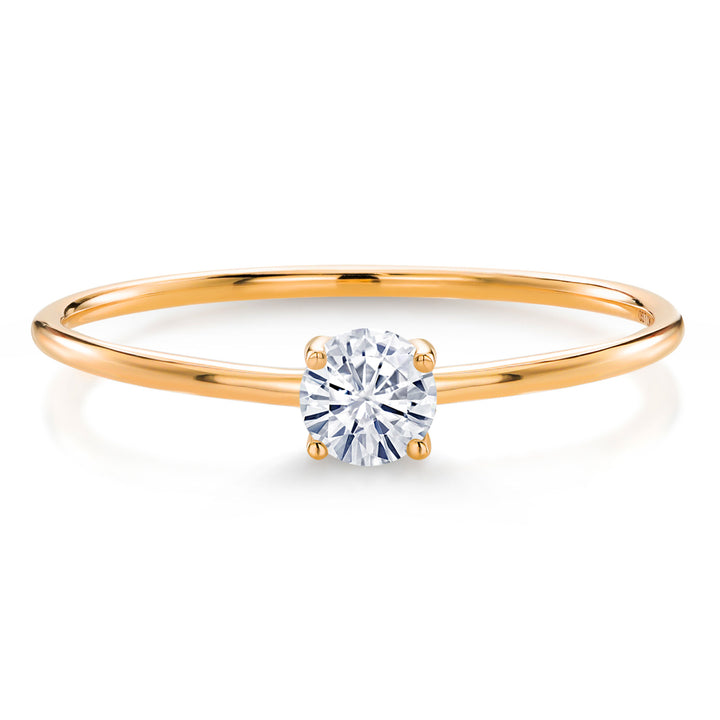 10K Yellow Gold Moissanite Solitaire Engagement Ring For Women (0.16 Cttw, Round 3.5MM, Gemstone Birthstone, Available in Size 5,6,7,8,9)