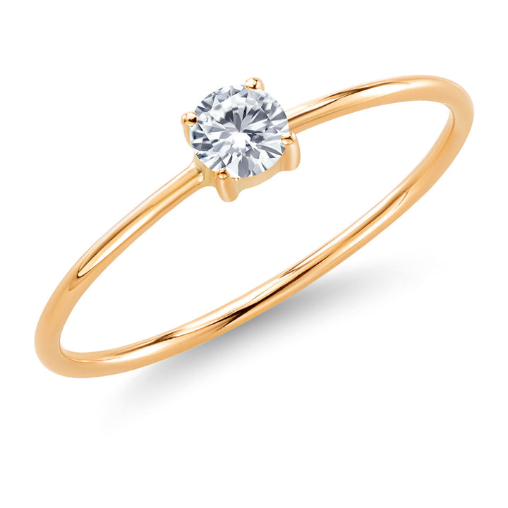 10K Yellow Gold Moissanite Solitaire Engagement Ring For Women (0.16 Cttw, Round 3.5MM, Gemstone Birthstone, Available in Size 5,6,7,8,9)