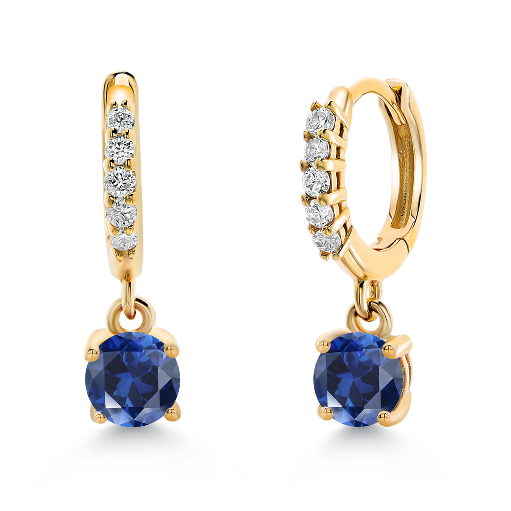 Blue Created Sapphire - September_Earrings in 10K Yellow Gold