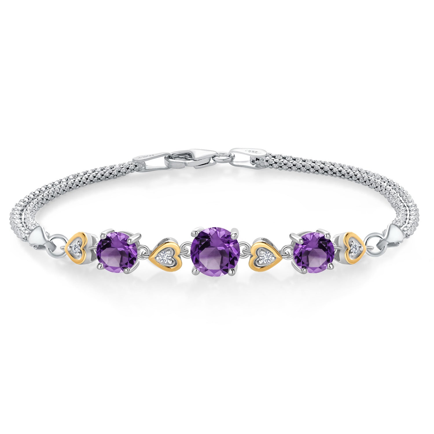 Amethyst - February_Bracelet in 925 Sterling Silver and 10K Yellow Gold