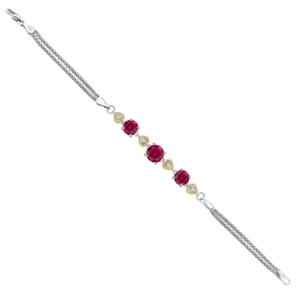 Created Ruby - July_Bracelet in 925 Sterling Silver and 10K Yellow Gold