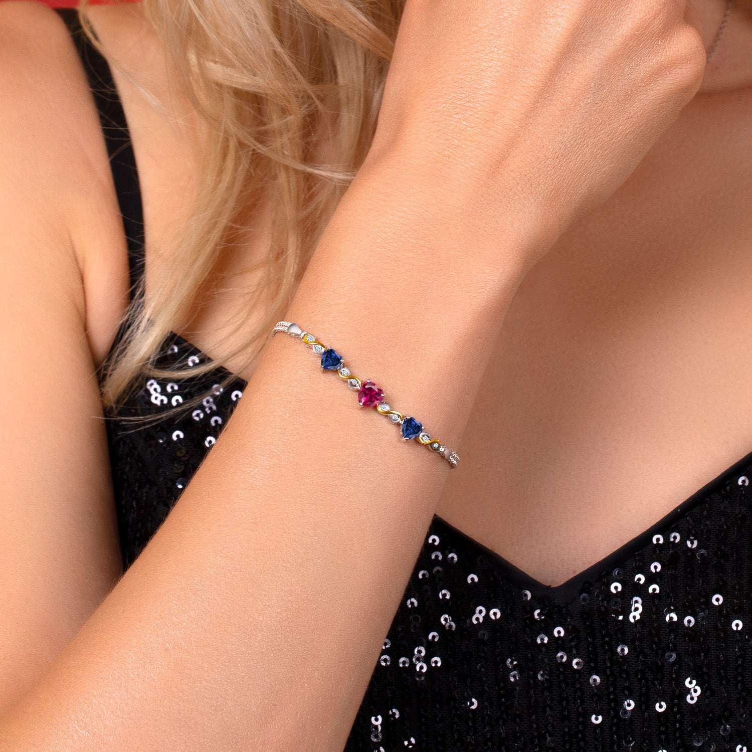 Created Ruby - July_Bracelet in 925 Sterling Silver and 10K Yellow Gold