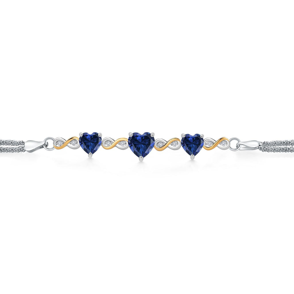 Created Sapphire - September_Bracelet in 925 Sterling Silver and 10K Yellow Gold