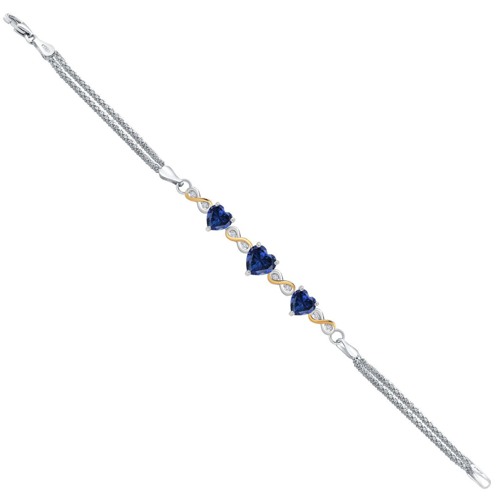 Created Sapphire - September_Bracelet in 925 Sterling Silver and 10K Yellow Gold