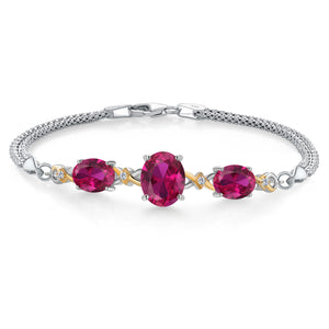 Created Ruby - July_Bracelet in 925 Sterling Silver and 10K Yellow Gold