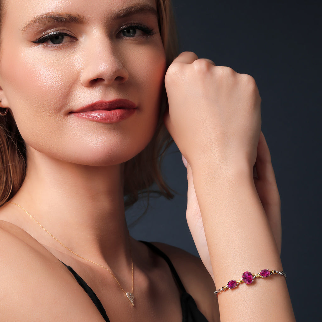 Created Ruby - July_Bracelet in 925 Sterling Silver and 10K Yellow Gold