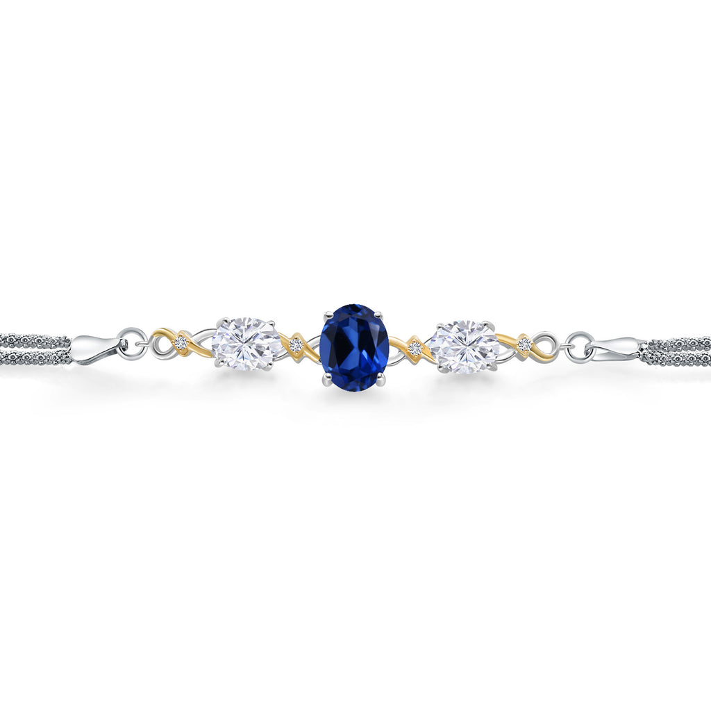 Created Sapphire - September_Bracelet in 925 Sterling Silver and 10K Yellow Gold