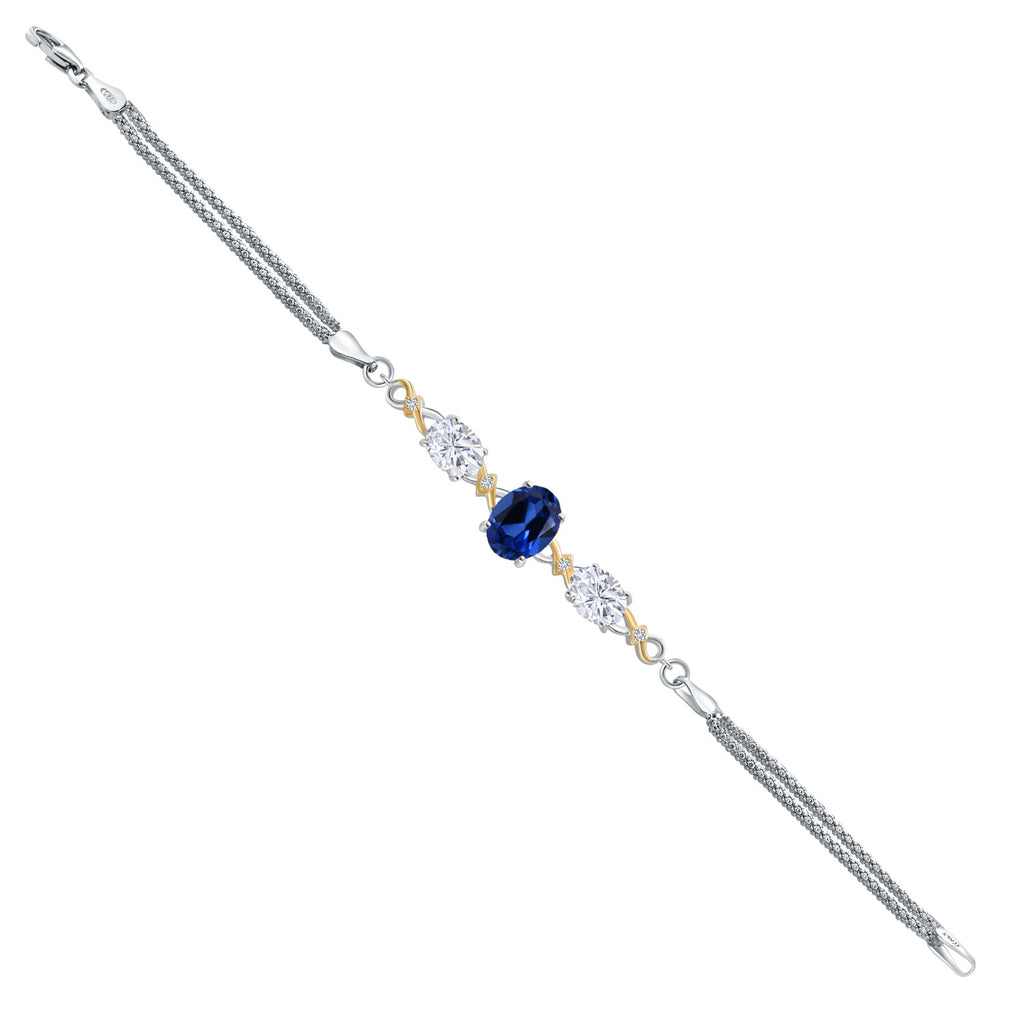 Created Sapphire - September_Bracelet in 925 Sterling Silver and 10K Yellow Gold