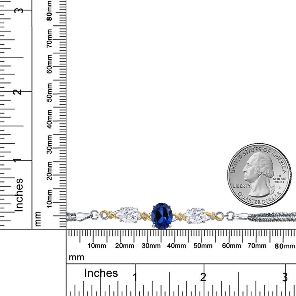 Created Sapphire - September_Bracelet in 925 Sterling Silver and 10K Yellow Gold