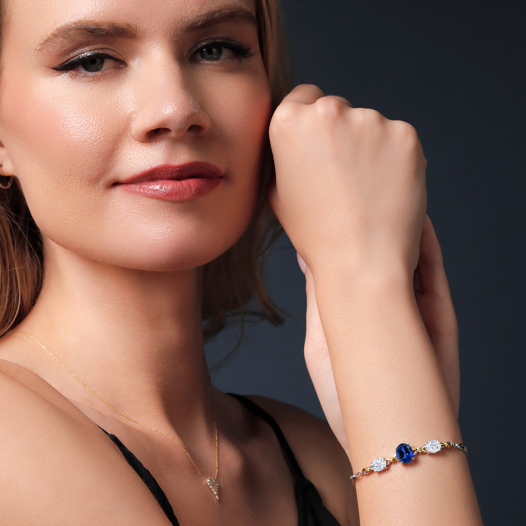 Created Sapphire - September_Bracelet in 925 Sterling Silver and 10K Yellow Gold