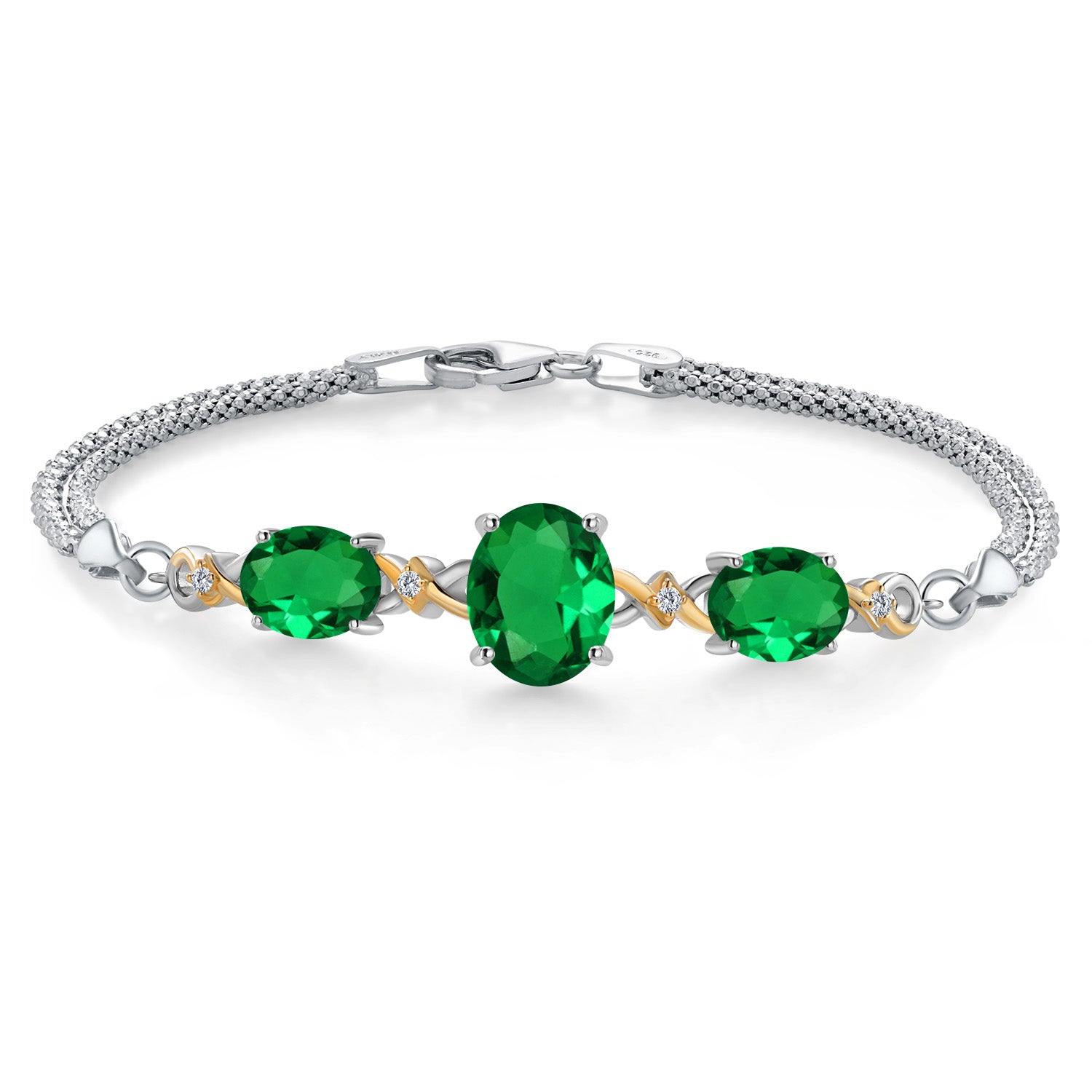 Nano Emerald - May_Bracelet in 925 Sterling Silver and 10K Yellow Gold