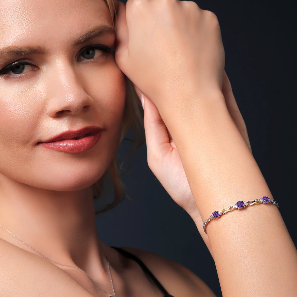 Amethyst - February_Bracelet in 925 Sterling Silver and 10K Yellow Gold