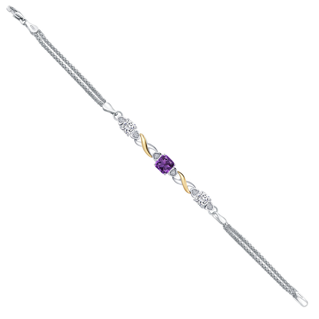 Amethyst - February_Bracelet in 925 Sterling Silver and 10K Yellow Gold