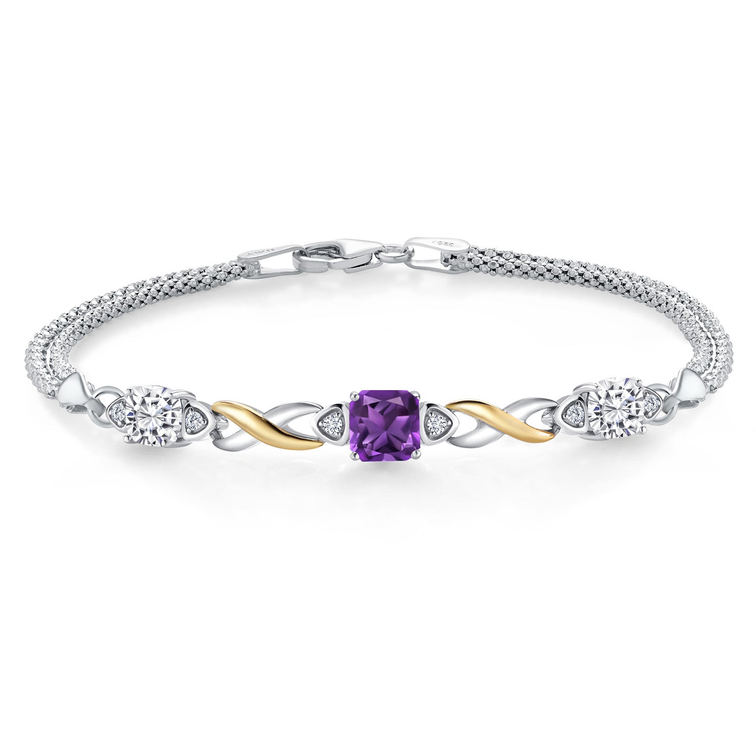 Amethyst - February_Bracelet in 925 Sterling Silver and 10K Yellow Gold
