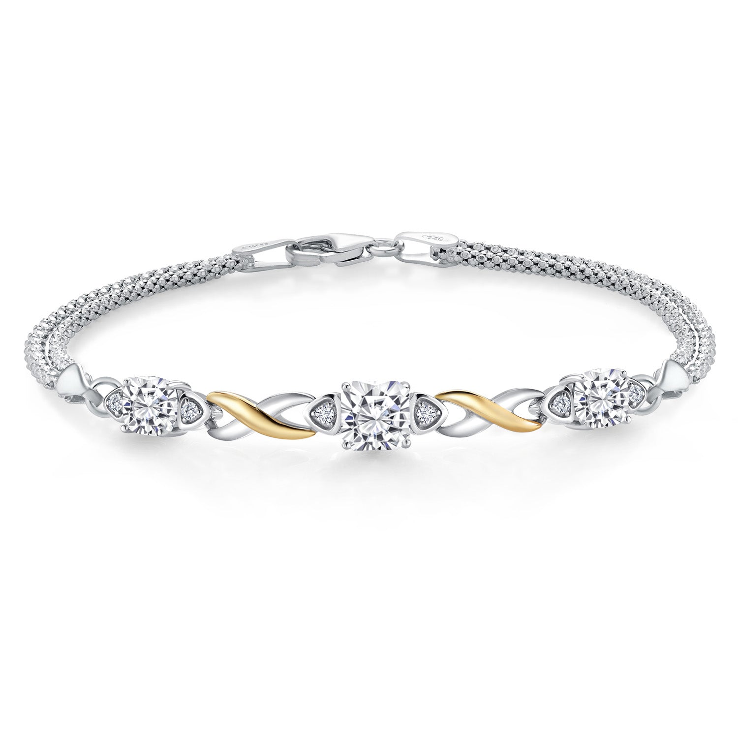 Moissanite - April_Bracelet in 925 Sterling Silver and 10K Yellow Gold