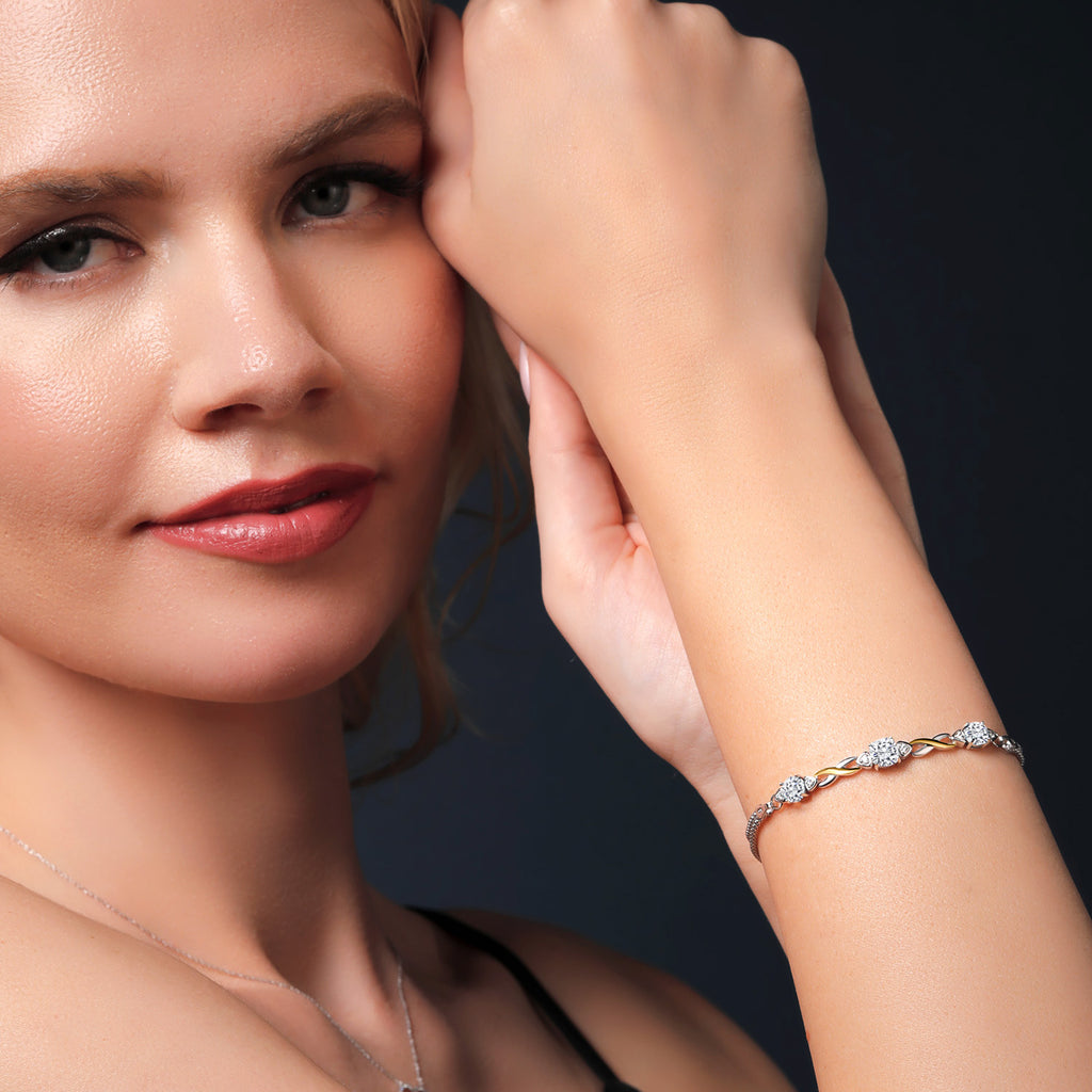Moissanite - April_Bracelet in 925 Sterling Silver and 10K Yellow Gold