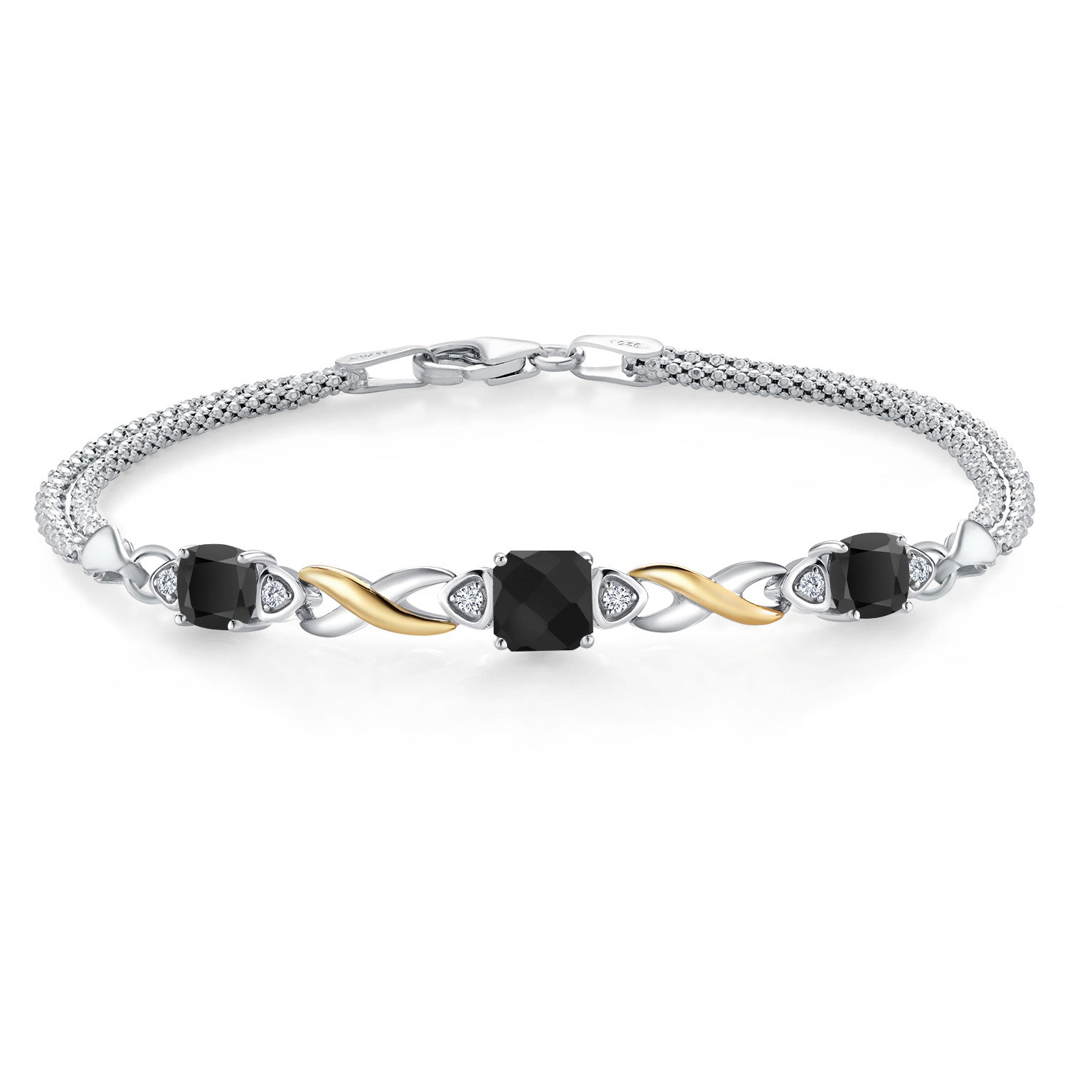Onyx - December_Bracelet in 925 Sterling Silver and 10K Yellow Gold