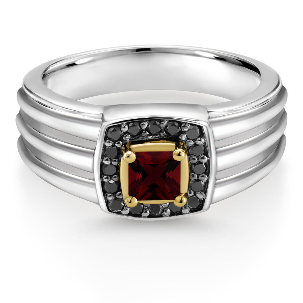 Garnet - January_13_Ring in 925 Sterling Silver and 10K Yellow Gold