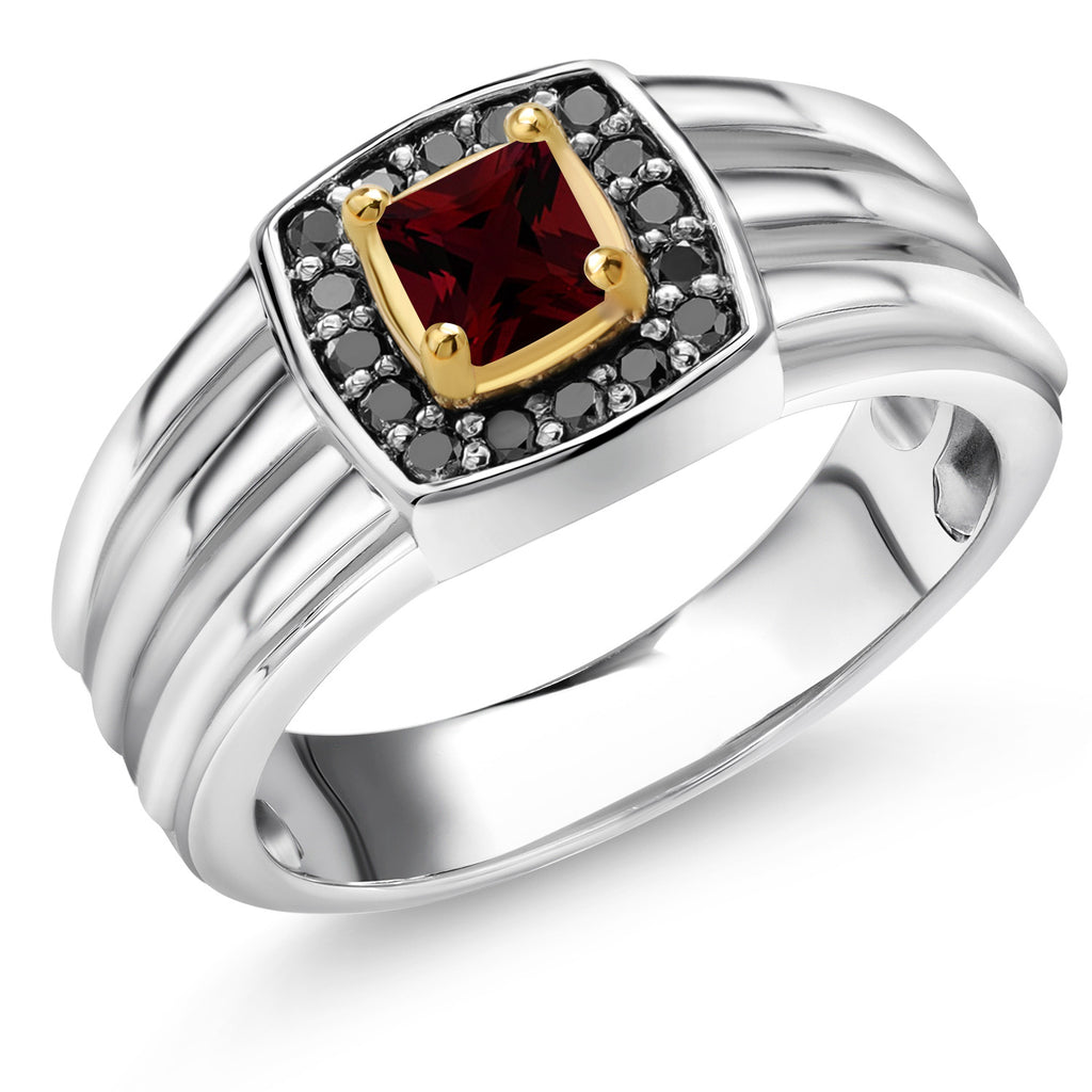 Garnet - January_11_Ring in 925 Sterling Silver and 10K Yellow Gold