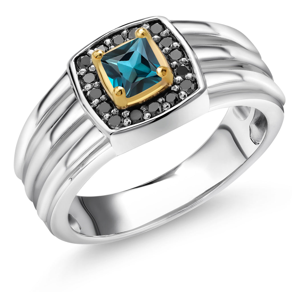 London Blue Topaz - November_11_Ring in 925 Sterling Silver and 10K Yellow Gold