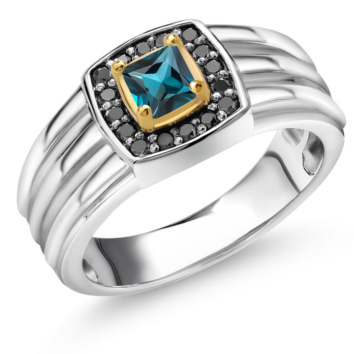London Blue Topaz - November_11_Ring in 925 Sterling Silver and 10K Yellow Gold