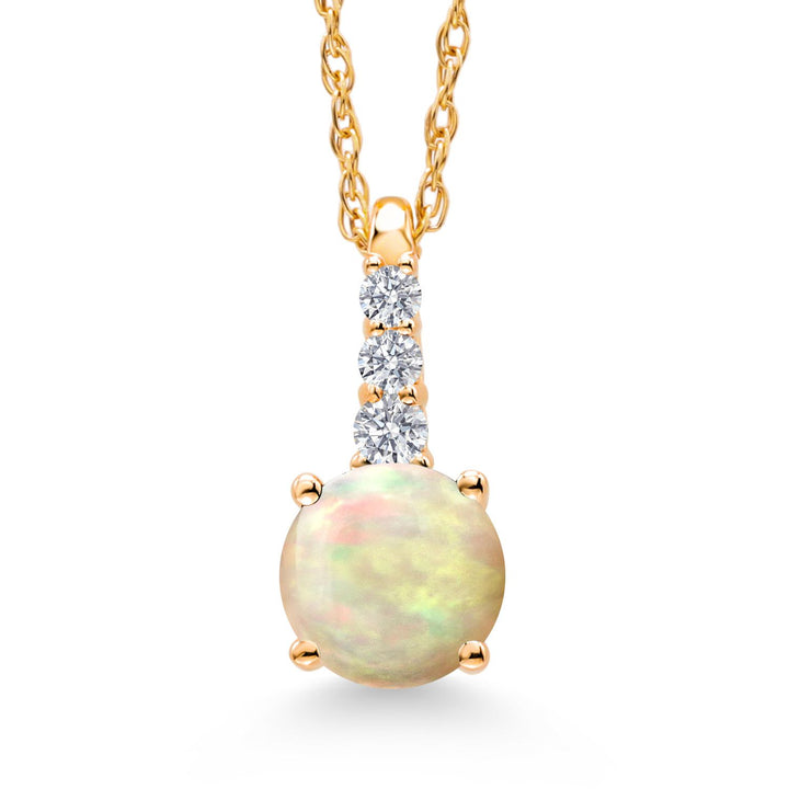 10K Yellow Gold Gemstone Birthstone and White Lab Grown Diamond Necklace | Round 5MM Pendant Necklace | Gold Necklace for Women | With 18 Inch Chain