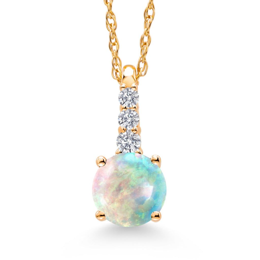 Gem Stone King 10K Yellow Gold Gemstone Birthstone and White Lab Grown Diamond Necklace | Round 5MM Pendant Necklace | Gold Necklace for Women | With 18 Inch Chain