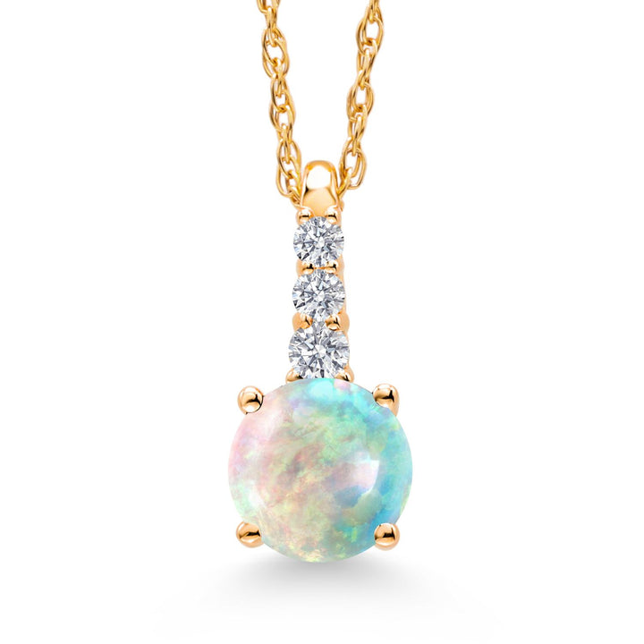 Gem Stone King 10K Yellow Gold Gemstone Birthstone and White Lab Grown Diamond Necklace | Round 5MM Pendant Necklace | Gold Necklace for Women | With 18 Inch Chain