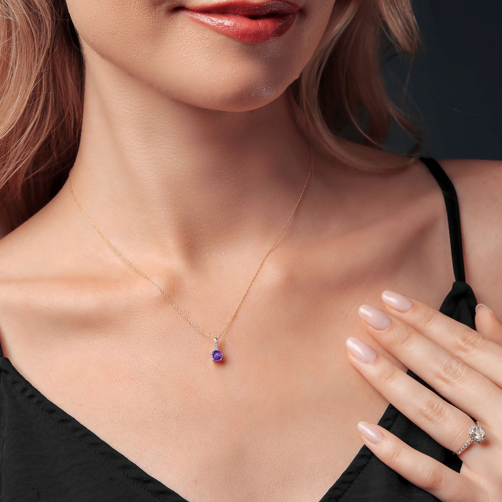 Amethyst and Lab Grown Diamond_Pendant in 10K Yellow Gold