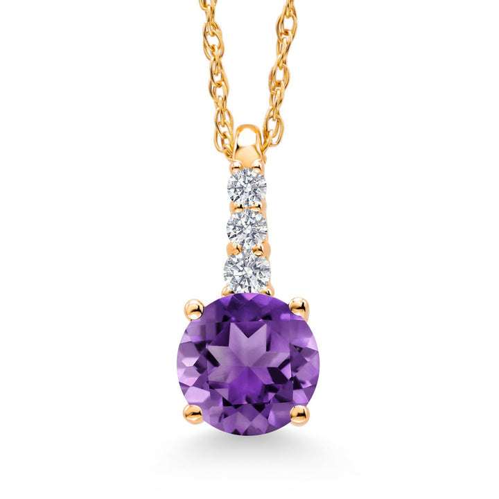 10K Yellow Gold Gemstone Birthstone and White Lab Grown Diamond Necklace | Round 5MM Pendant Necklace | Gold Necklace for Women | With 18 Inch Chain