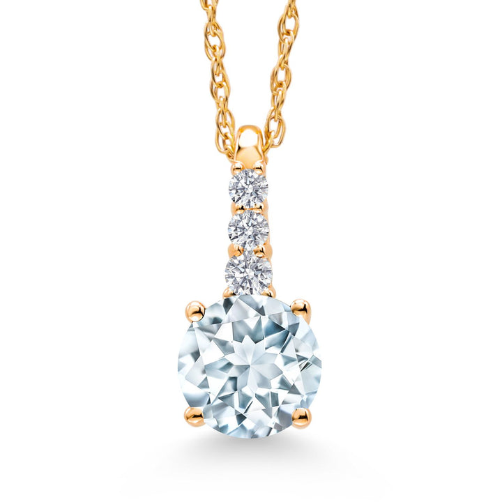 10K Yellow Gold Gemstone Birthstone and White Lab Grown Diamond Necklace | Round 5MM Pendant Necklace | Gold Necklace for Women | With 18 Inch Chain