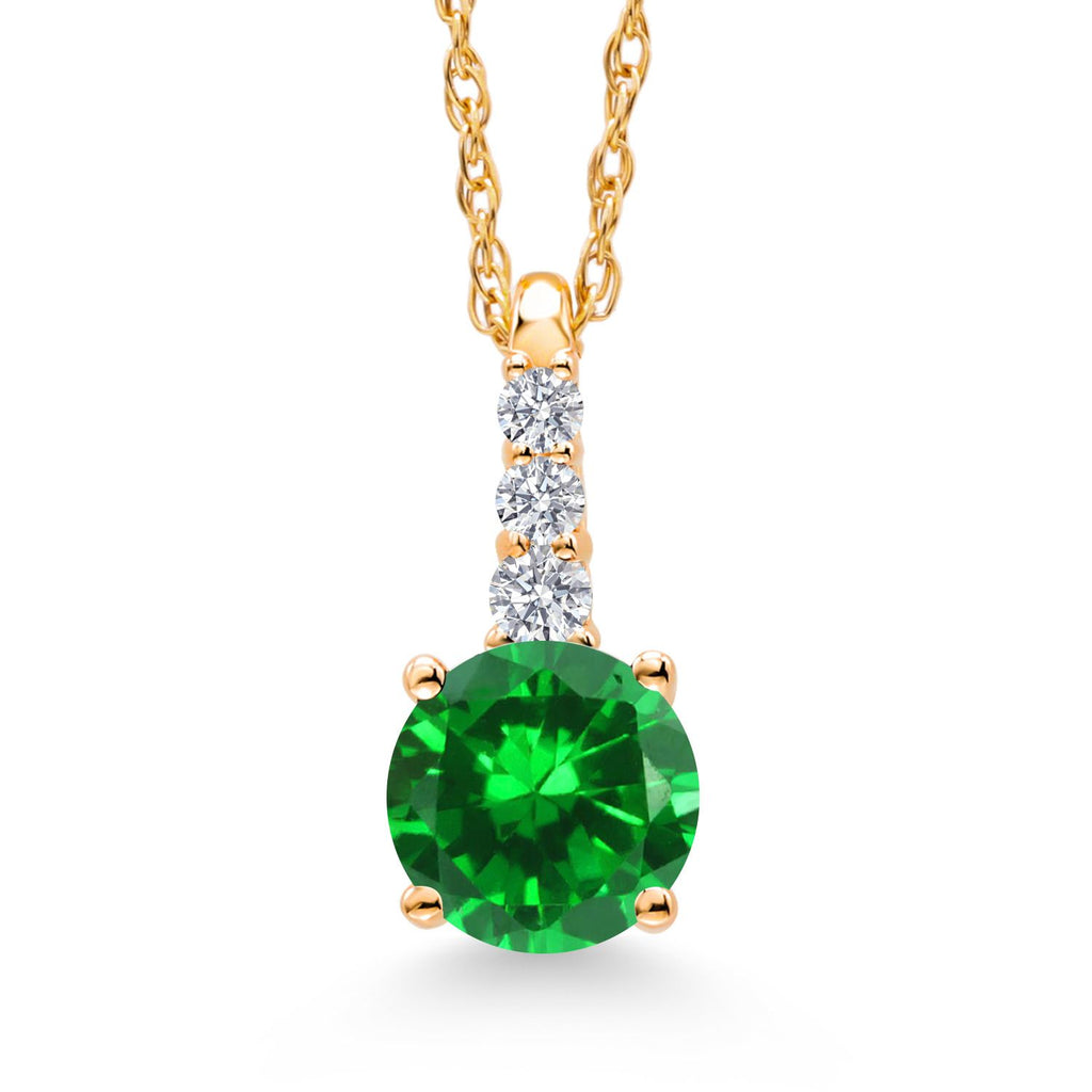 Gem Stone King 10K Yellow Gold Gemstone Birthstone and White Lab Grown Diamond Necklace | Round 5MM Pendant Necklace | Gold Necklace for Women | With 18 Inch Chain