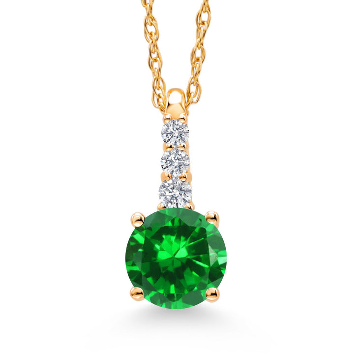 10K Yellow Gold Gemstone Birthstone and White Lab Grown Diamond Necklace | Round 5MM Pendant Necklace | Gold Necklace for Women | With 18 Inch Chain