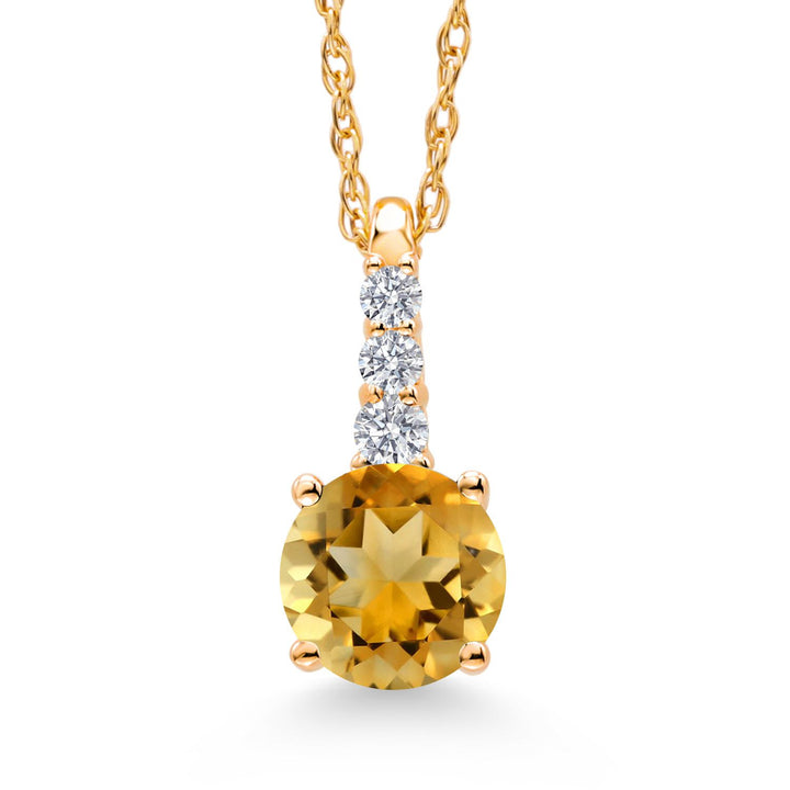 10K Yellow Gold Gemstone Birthstone and White Lab Grown Diamond Necklace | Round 5MM Pendant Necklace | Gold Necklace for Women | With 18 Inch Chain