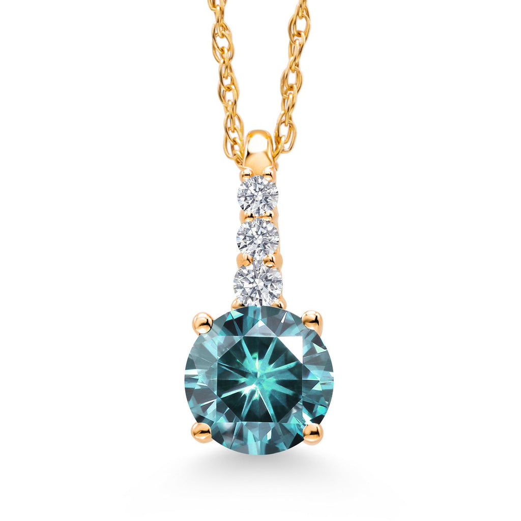 Gem Stone King 10K Yellow Gold Gemstone Birthstone and White Lab Grown Diamond Necklace | Round 5MM Pendant Necklace | Gold Necklace for Women | With 18 Inch Chain