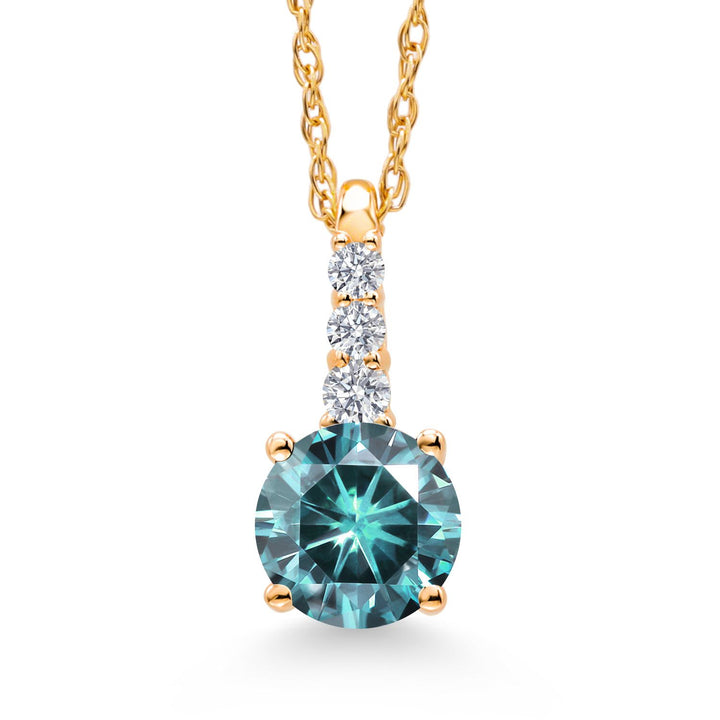 Gem Stone King 10K Yellow Gold Gemstone Birthstone and White Lab Grown Diamond Necklace | Round 5MM Pendant Necklace | Gold Necklace for Women | With 18 Inch Chain