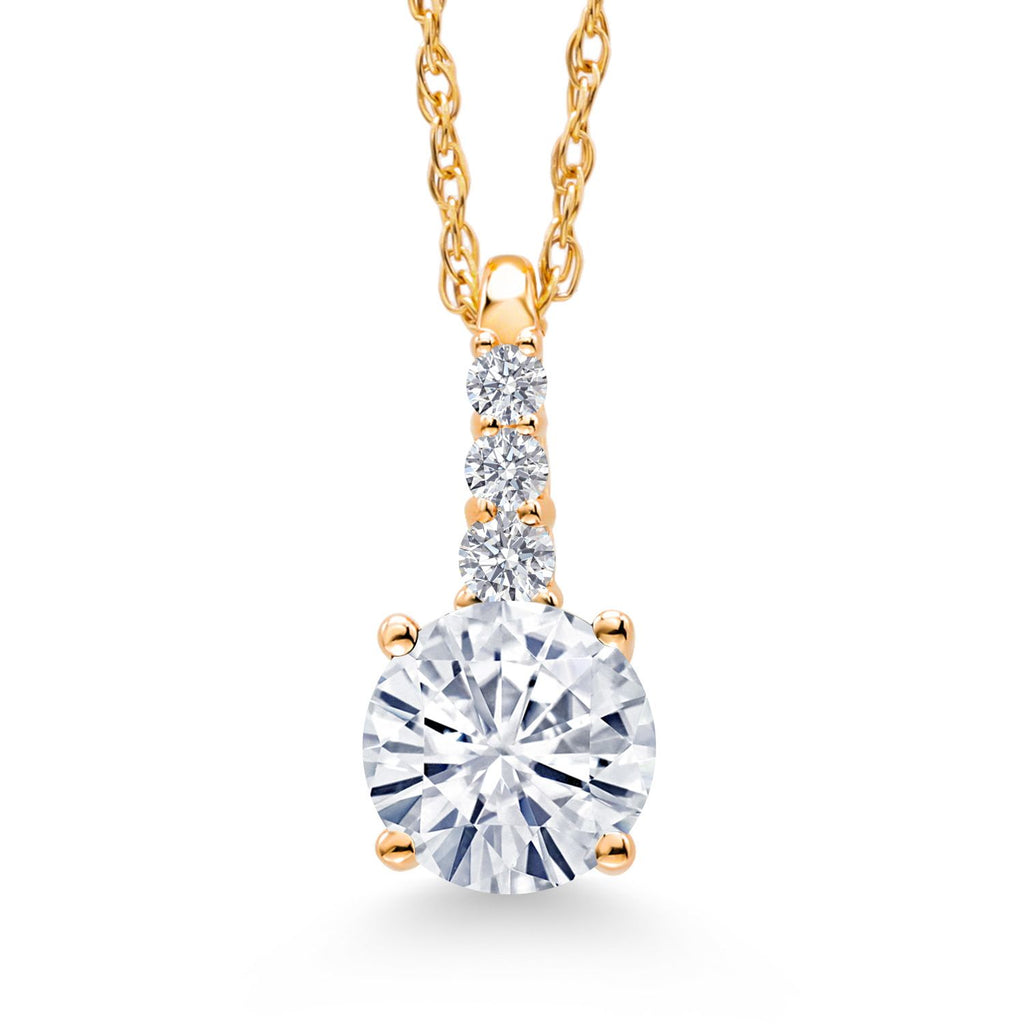 Gem Stone King 10K Yellow Gold Gemstone Birthstone and White Lab Grown Diamond Necklace | Round 5MM Pendant Necklace | Gold Necklace for Women | With 18 Inch Chain