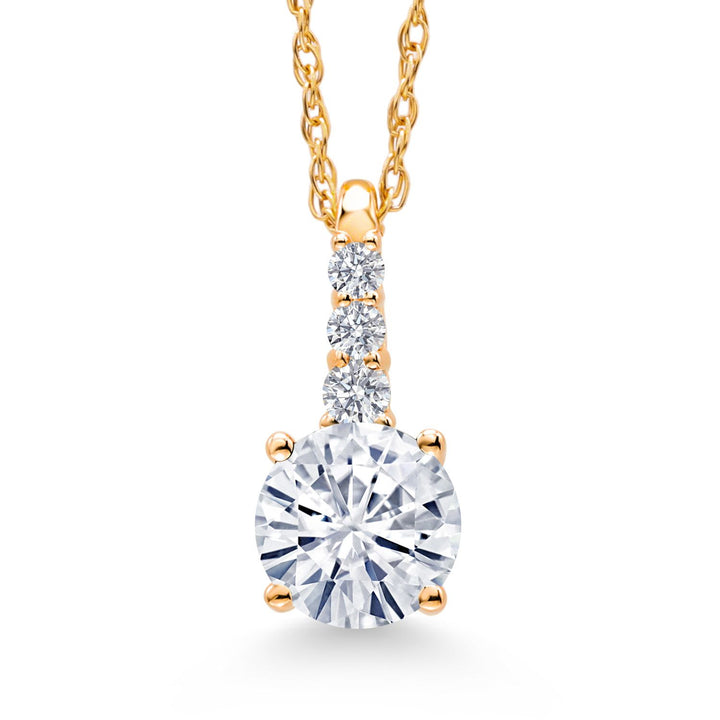 10K Yellow Gold Gemstone Birthstone and White Lab Grown Diamond Necklace | Round 5MM Pendant Necklace | Gold Necklace for Women | With 18 Inch Chain