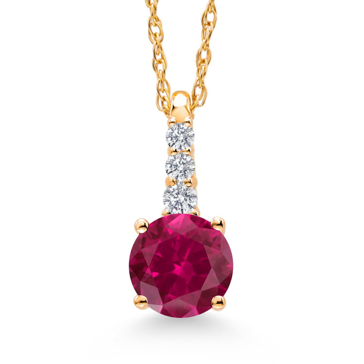 10K Yellow Gold Gemstone Birthstone and White Lab Grown Diamond Necklace | Round 5MM Pendant Necklace | Gold Necklace for Women | With 18 Inch Chain