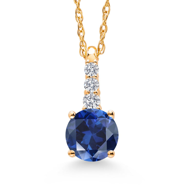 10K Yellow Gold Gemstone Birthstone and White Lab Grown Diamond Necklace | Round 5MM Pendant Necklace | Gold Necklace for Women | With 18 Inch Chain