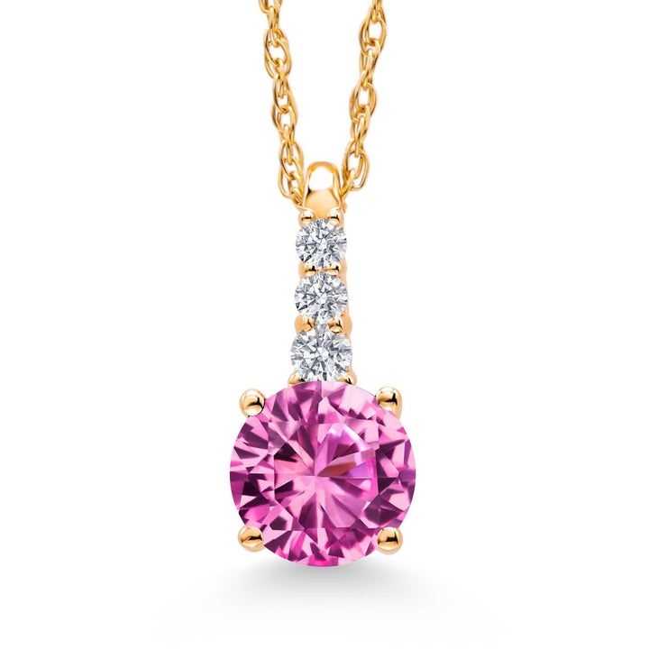 10K Yellow Gold Gemstone Birthstone and White Lab Grown Diamond Necklace | Round 5MM Pendant Necklace | Gold Necklace for Women | With 18 Inch Chain