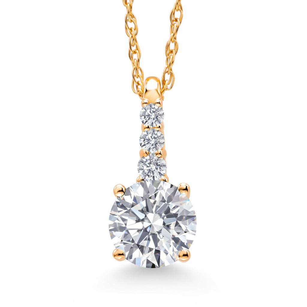 Gem Stone King 10K Yellow Gold Gemstone Birthstone and White Lab Grown Diamond Necklace | Round 5MM Pendant Necklace | Gold Necklace for Women | With 18 Inch Chain