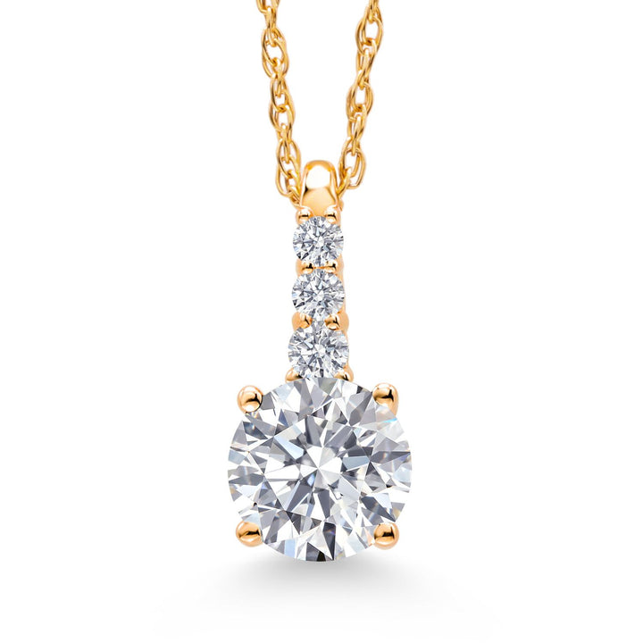 10K Yellow Gold Gemstone Birthstone and White Lab Grown Diamond Necklace | Round 5MM Pendant Necklace | Gold Necklace for Women | With 18 Inch Chain