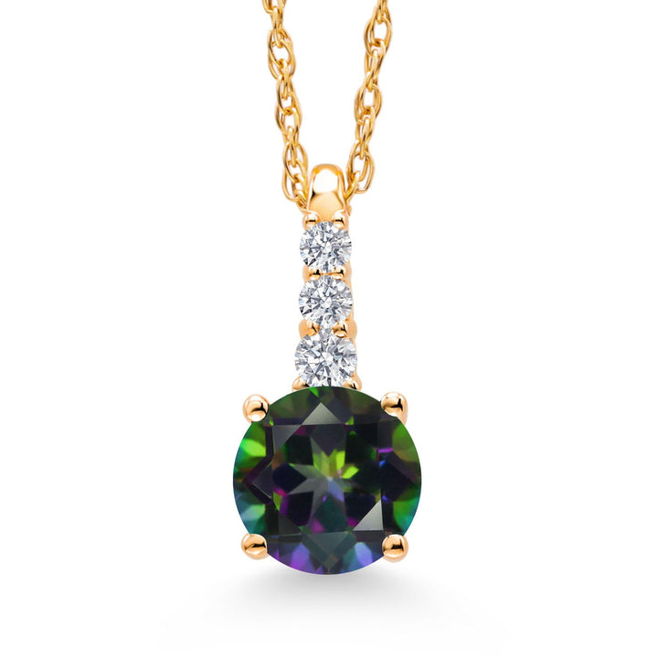 Gem Stone King 10K Yellow Gold Gemstone Birthstone and White Lab Grown Diamond Necklace | Round 5MM Pendant Necklace | Gold Necklace for Women | With 18 Inch Chain