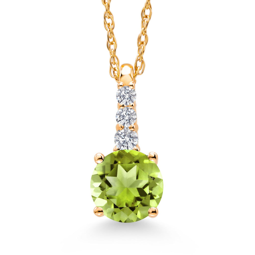 Gem Stone King 10K Yellow Gold Gemstone Birthstone and White Lab Grown Diamond Necklace | Round 5MM Pendant Necklace | Gold Necklace for Women | With 18 Inch Chain