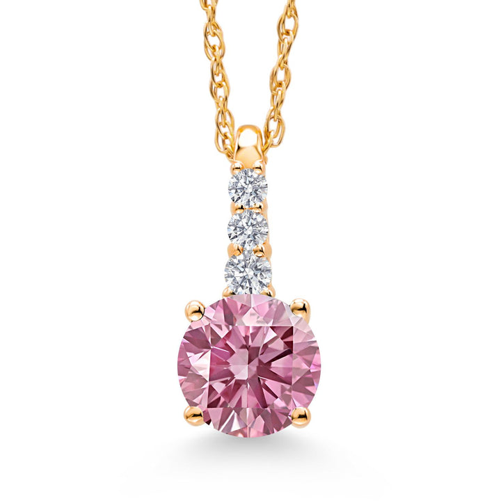 10K Yellow Gold Gemstone Birthstone and White Lab Grown Diamond Necklace | Round 5MM Pendant Necklace | Gold Necklace for Women | With 18 Inch Chain