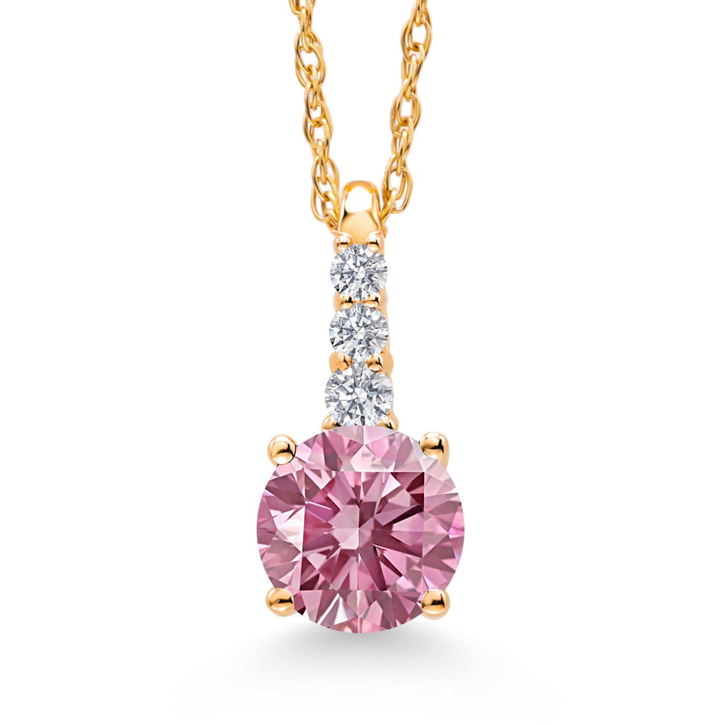 Gem Stone King 10K Yellow Gold Gemstone Birthstone and White Lab Grown Diamond Necklace | Round 5MM Pendant Necklace | Gold Necklace for Women | With 18 Inch Chain