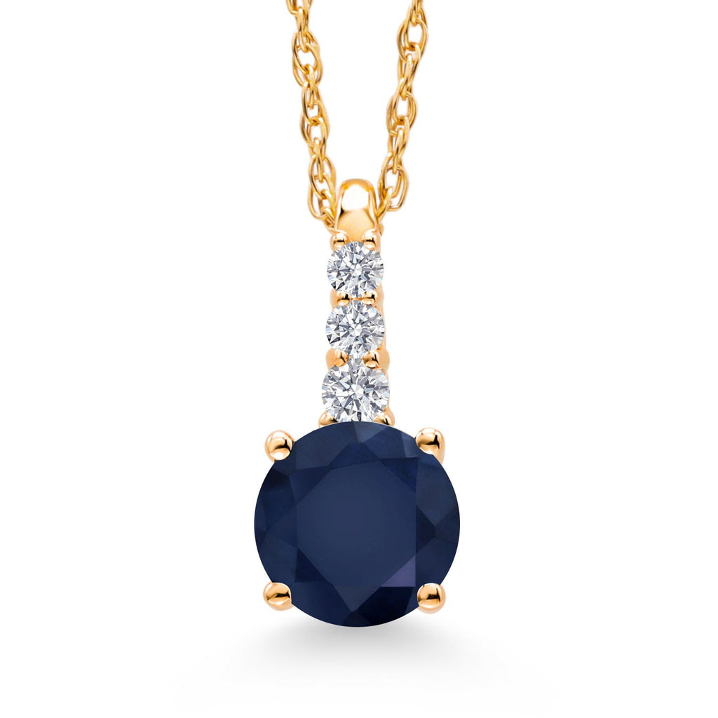 Gem Stone King 10K Yellow Gold Gemstone Birthstone and White Lab Grown Diamond Necklace | Round 5MM Pendant Necklace | Gold Necklace for Women | With 18 Inch Chain