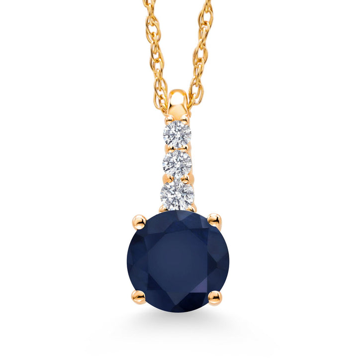 Gem Stone King 10K Yellow Gold Gemstone Birthstone and White Lab Grown Diamond Necklace | Round 5MM Pendant Necklace | Gold Necklace for Women | With 18 Inch Chain